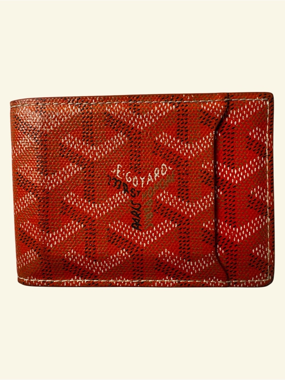 Goyard Red-Orange Card Holder with Printed Goyardine Pattern